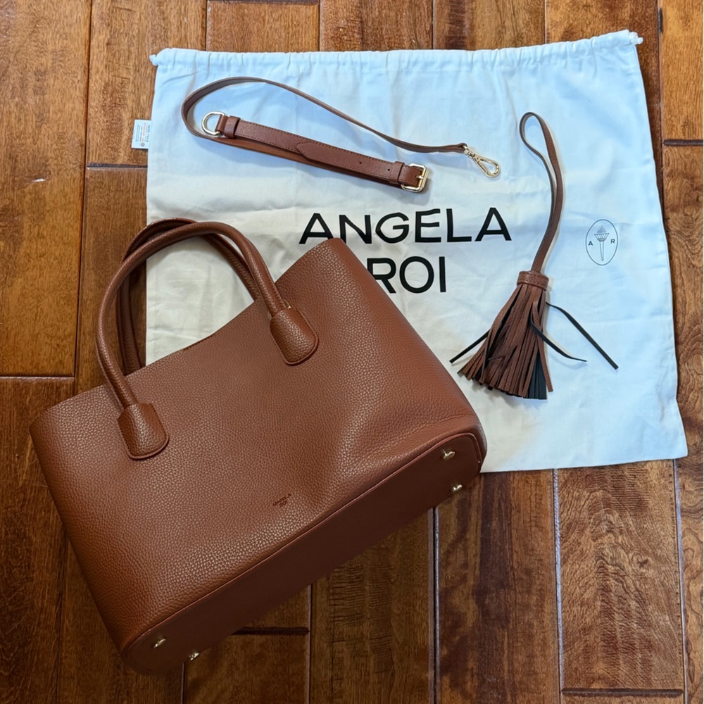 Angela Roi Cher Tote Bag Purse Brown Vegan Leather Plus Strap, Dust Bag & Tassel